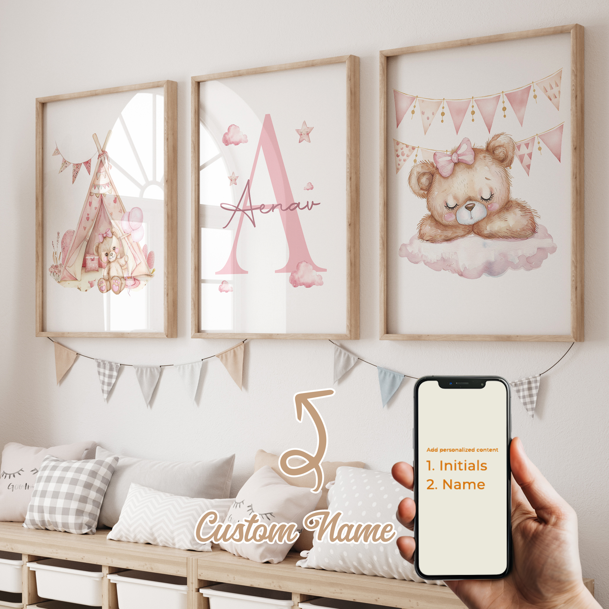 Sustainable Living Products - 3pcs Personalized Custom Name Cartoon Pink